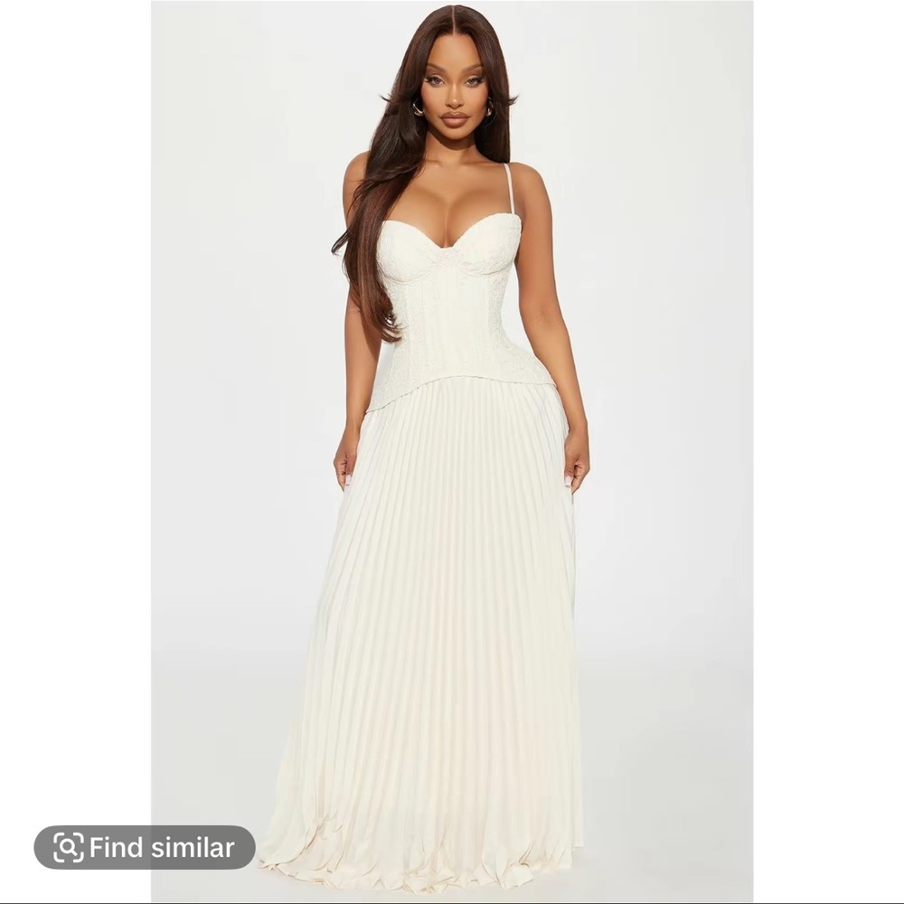 Fashion Nova Cream Pleated Maxi Daniella Dress - Picture 3 of 5